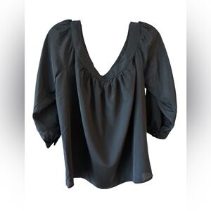 Maeve Anthropologie Black Scoop Neck Blouse Small Flowy Balloon Sleeve Top